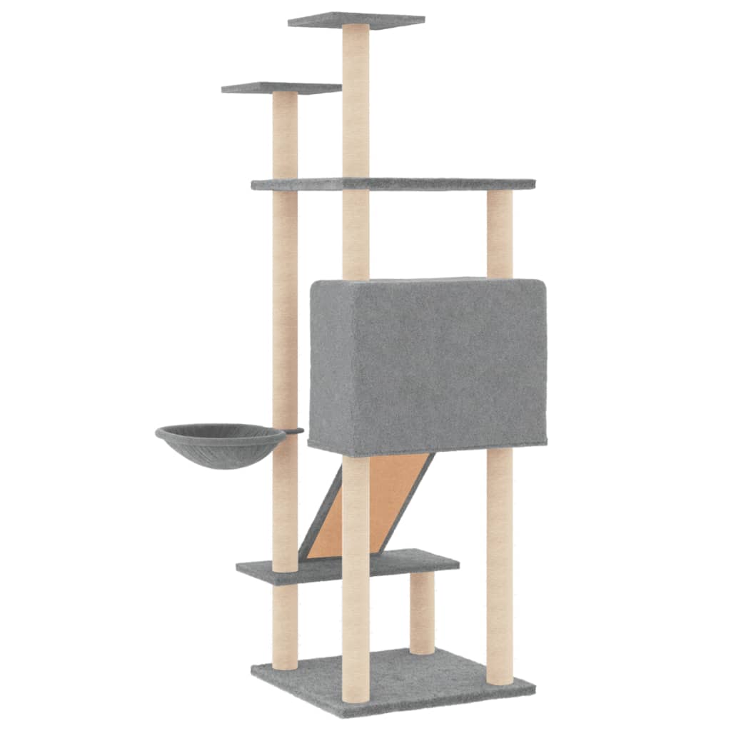 Világosszürke macskabútor szizál kaparófákkal 153 cm - Image 4
