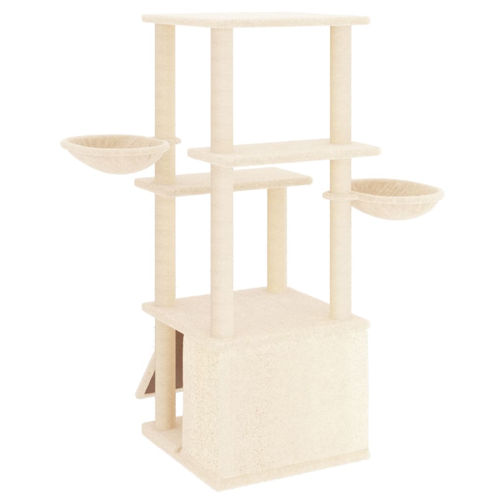 Krémszínű macskabútor szizál kaparófákkal 133 cm - Image 4
