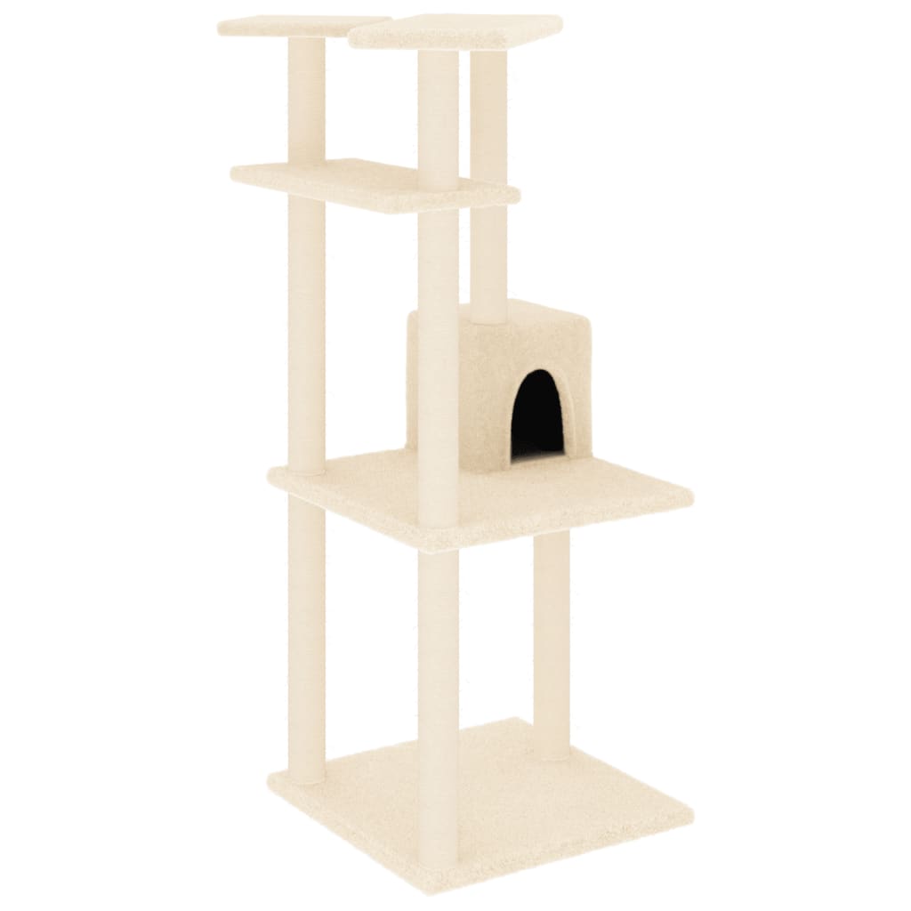 Krémszínű macskabútor szizál kaparófákkal 123 cm - Image 2