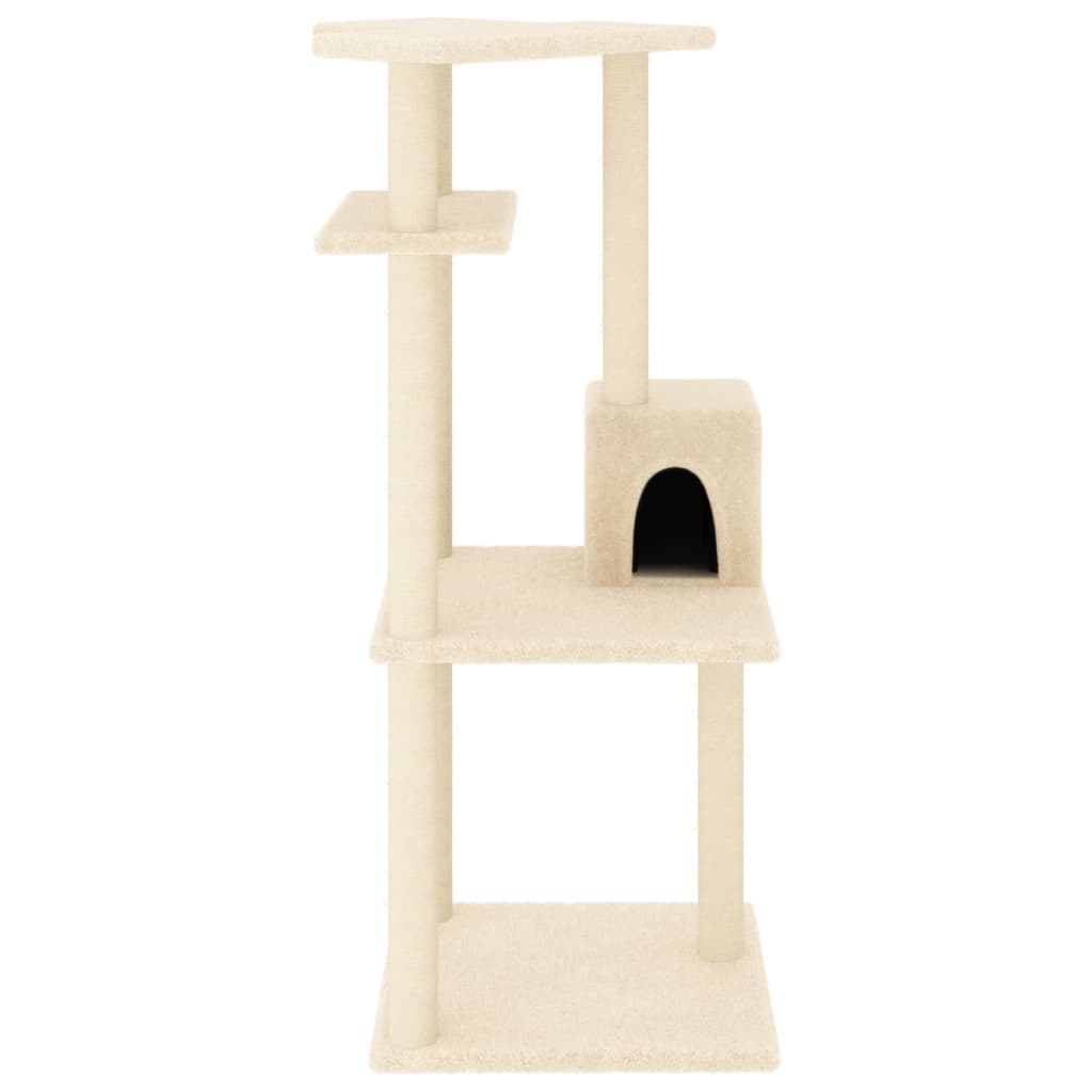 Krémszínű macskabútor szizál kaparófákkal 123 cm - Image 3