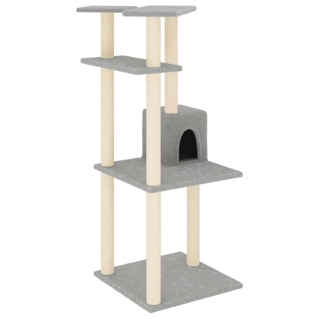 Világosszürke macskabútor szizál kaparófákkal 123 cm - Image 2
