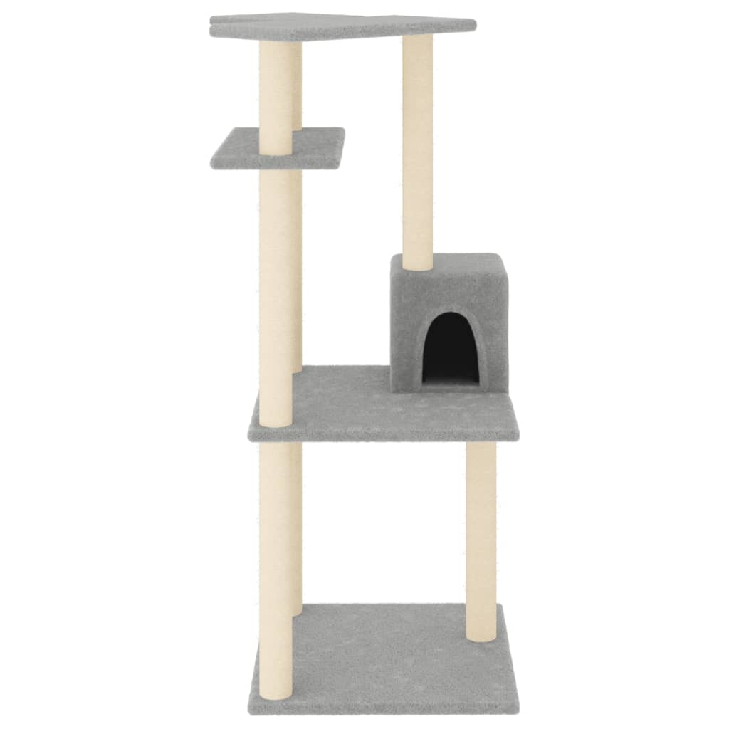 Világosszürke macskabútor szizál kaparófákkal 123 cm - Image 3