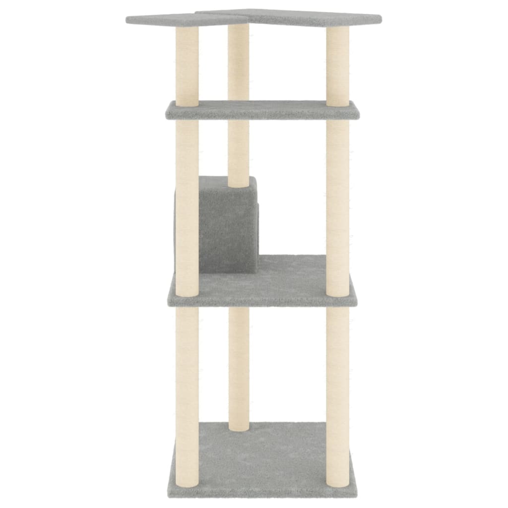 Világosszürke macskabútor szizál kaparófákkal 123 cm - Image 5