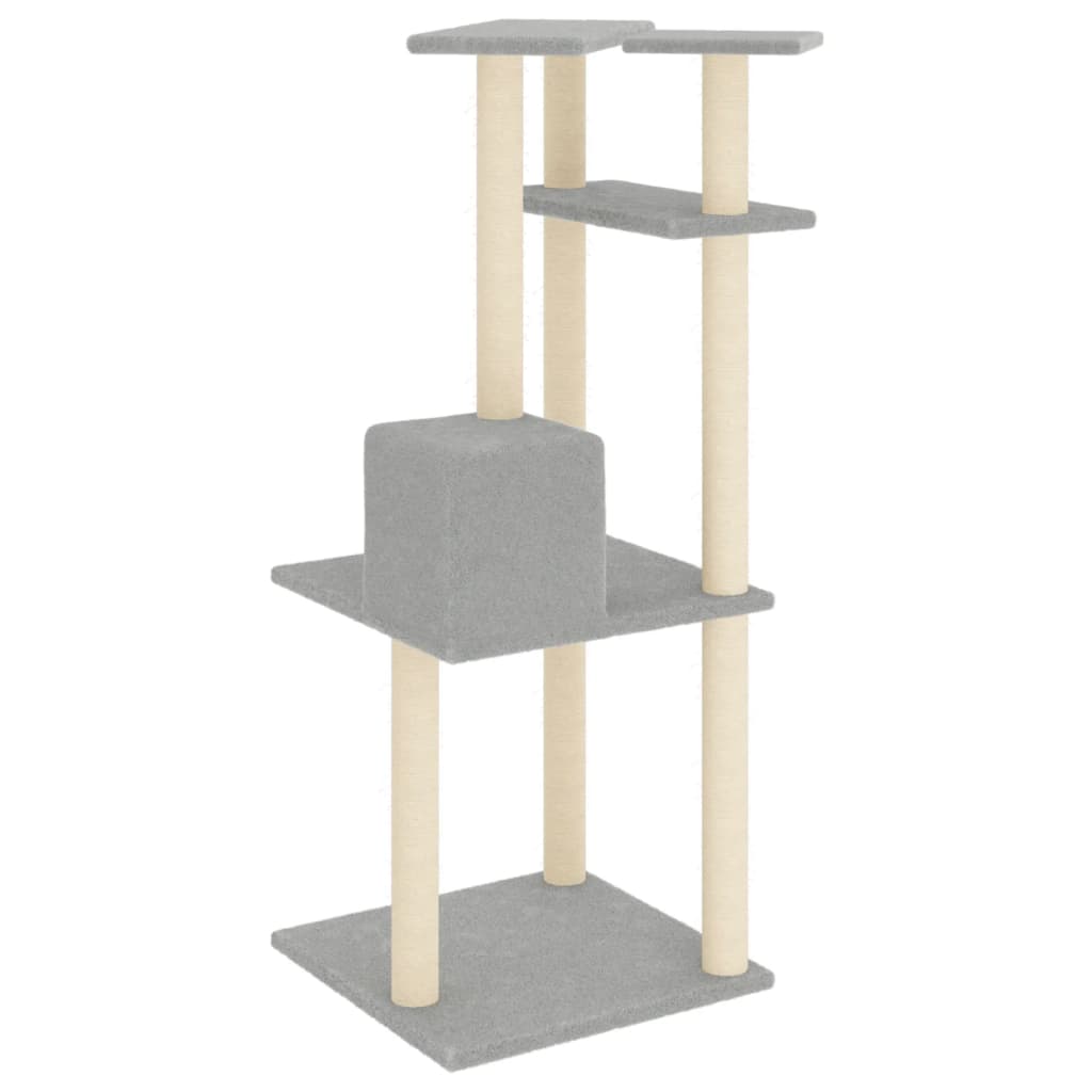 Világosszürke macskabútor szizál kaparófákkal 123 cm - Image 4