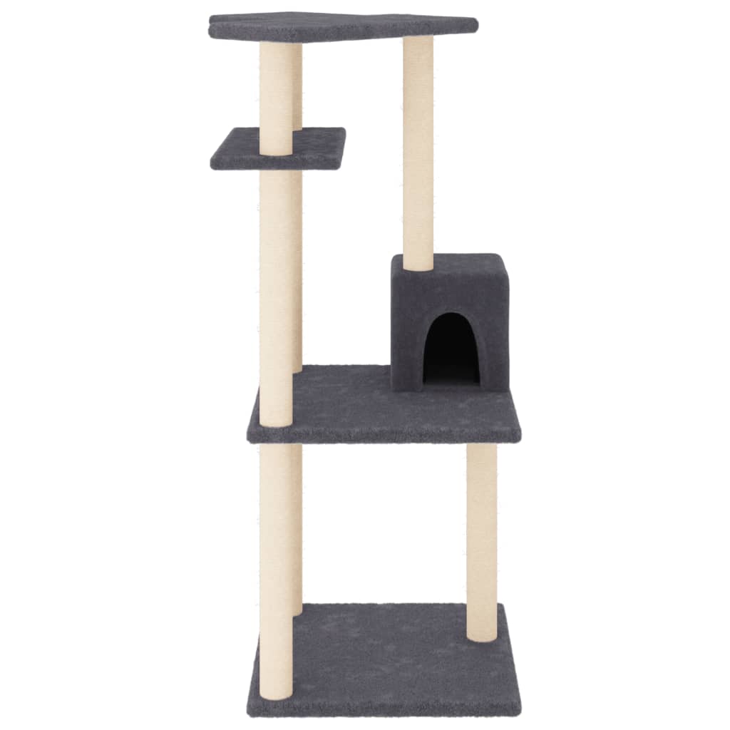 Sötétszürke macskabútor szizál kaparófákkal 123 cm - Image 3