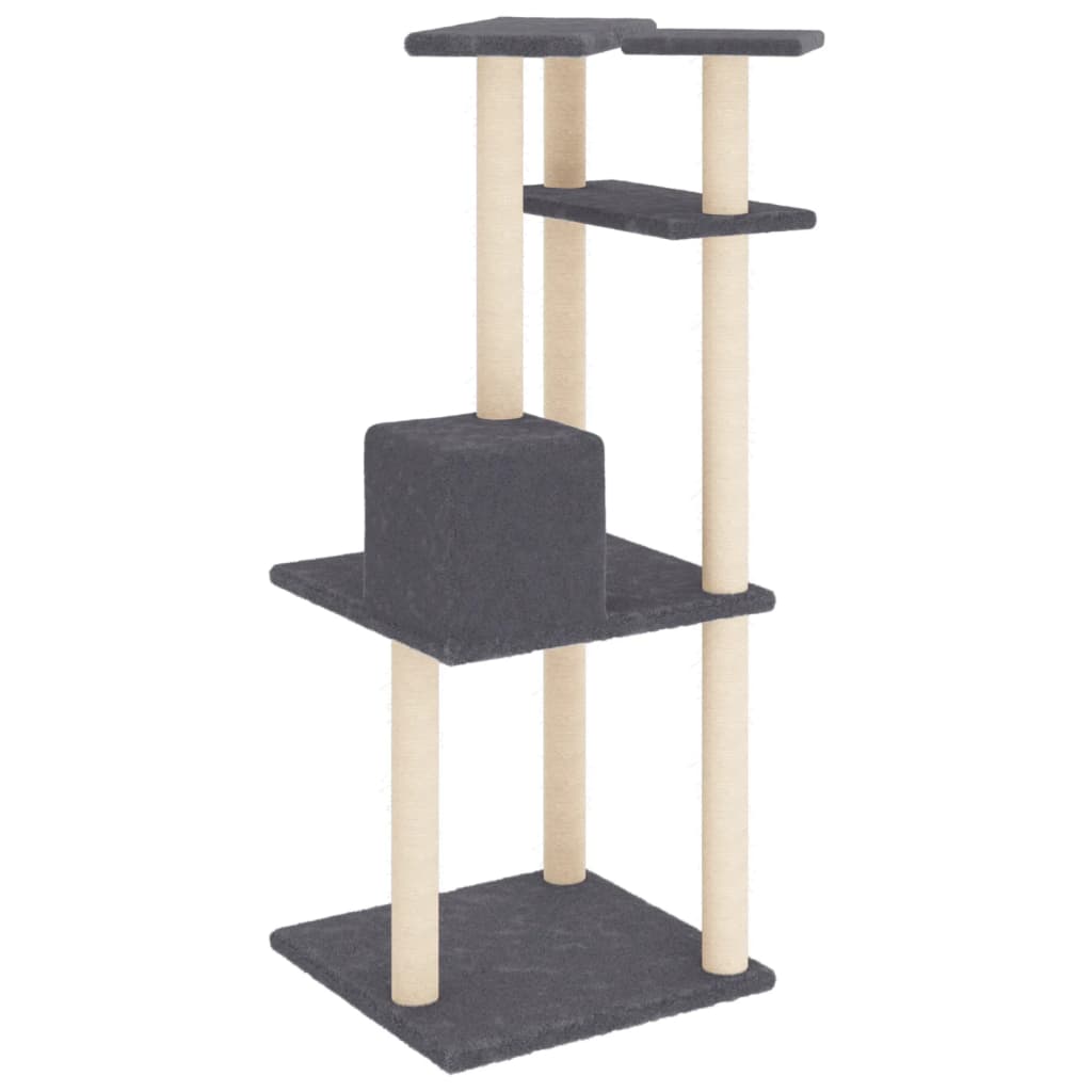 Sötétszürke macskabútor szizál kaparófákkal 123 cm - Image 4