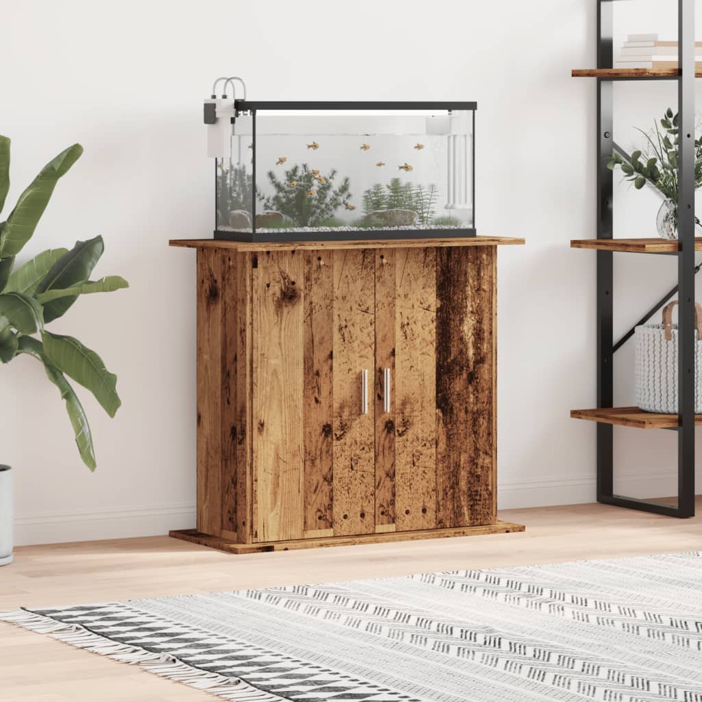 Antik fa színű szerelt fa akváriumállvány 81x36x73 cm