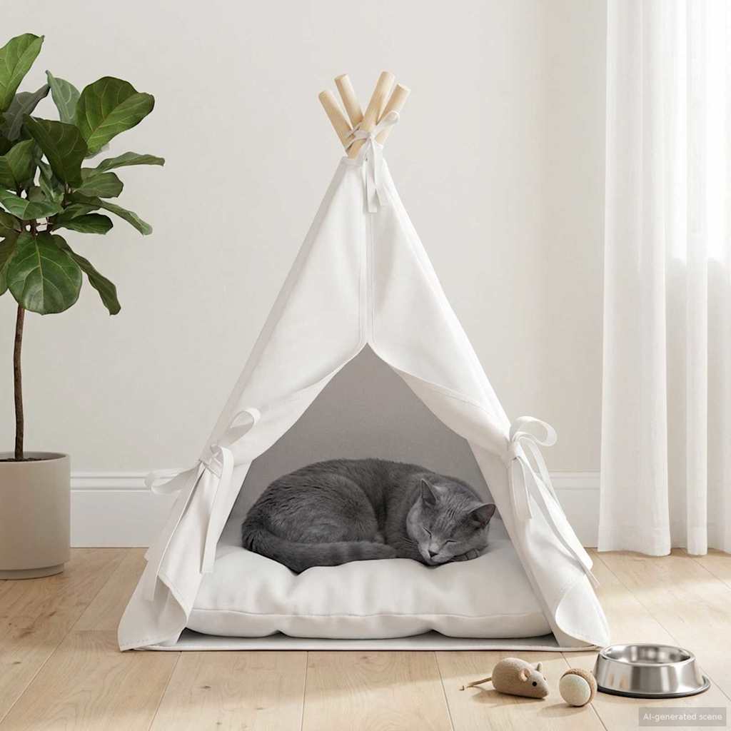 Kiskedvenc teepee párnával Fehér 50 x 50 x 60 cm Poliészter - Image 3