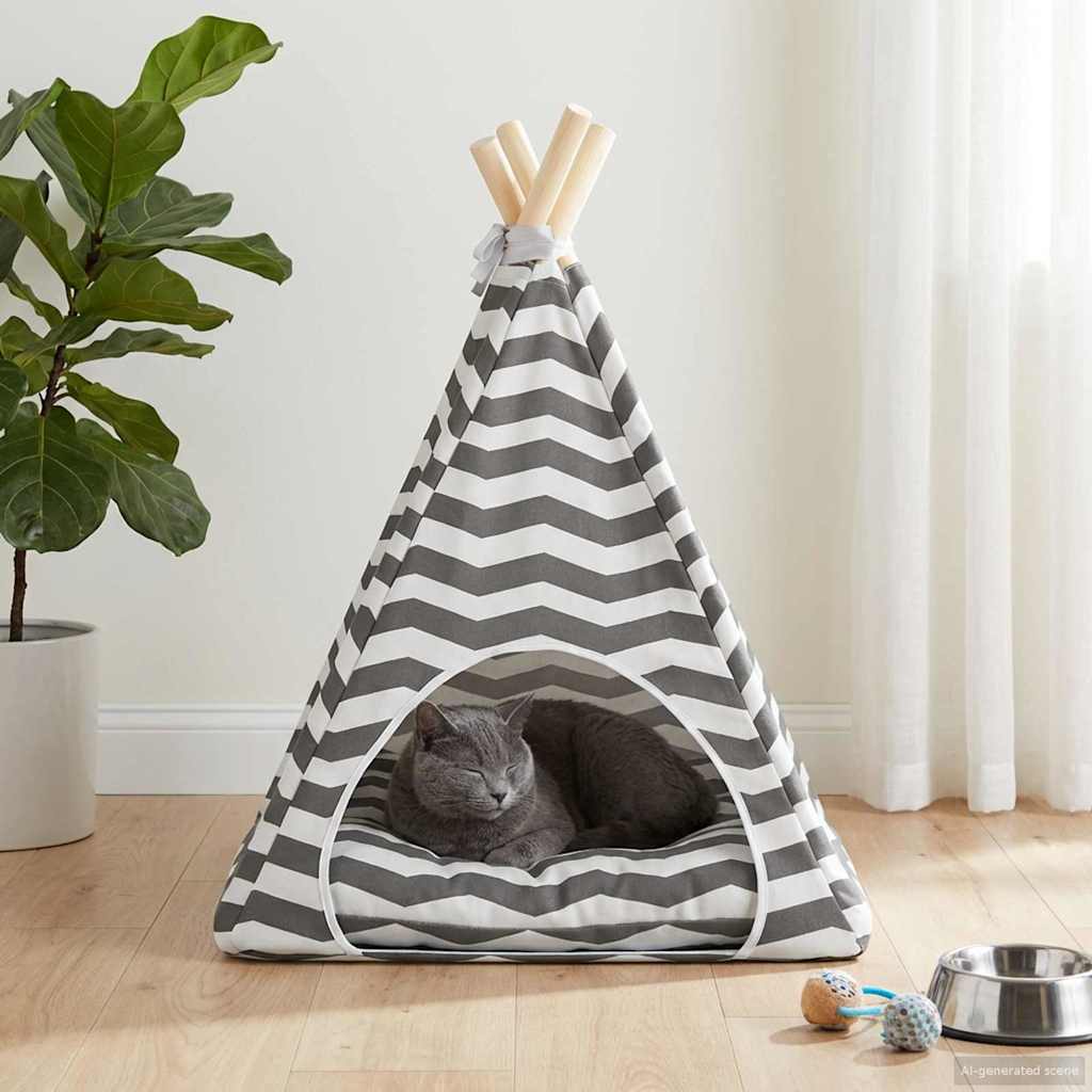 Kiskedvenc teepee párnával Fehér és Szürke 40 x 40 x 50 cm - Image 3