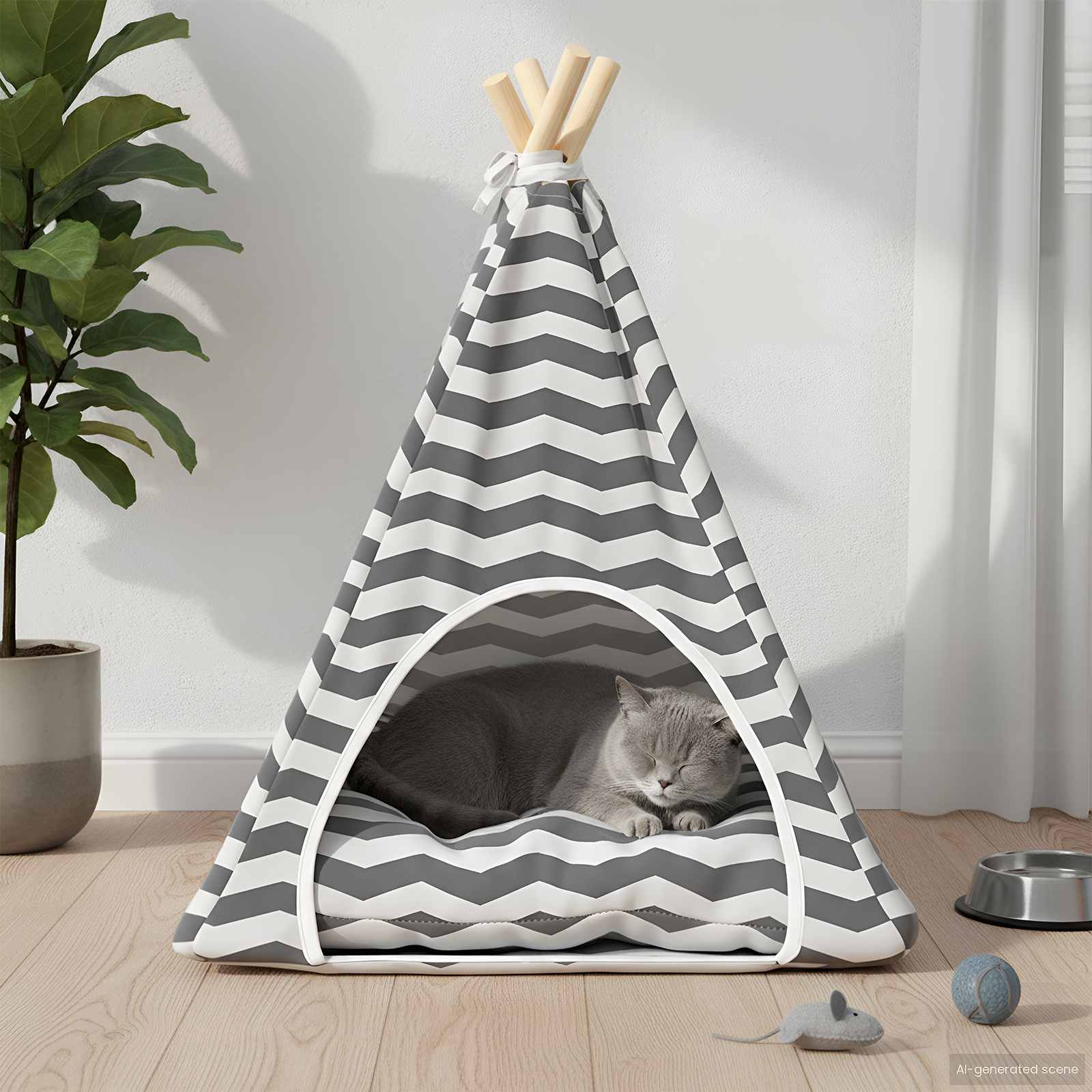 Kiskedvenc teepee párnával Fehér és Szürke 50 x 50 x 60 cm - Image 3