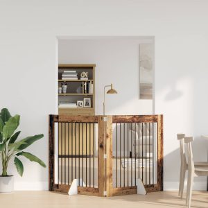 Összecsukható kutyakerítés állványokkal 2 db Antik Fa 200,5 cm