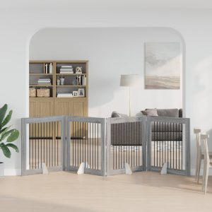Összecsukható kutyakerítés állványokkal 4 db Szürke Sonoma