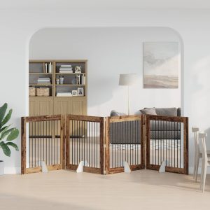 Összecsukható kutyakerítés állványokkal 4 db Antik Fa 401 cm