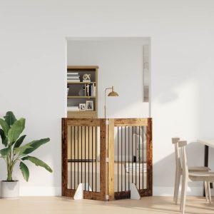 Összecsukható kutyakerítés állványokkal 2 db Antik Fa 160,5 cm