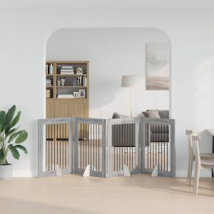 Összecsukható kutyakerítés állványokkal 4 db Szürke Sonoma
