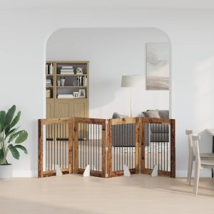 Összecsukható kutyakerítés állványokkal 4 db Antik Fa 321 cm