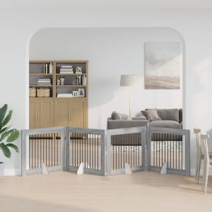 Összecsukható kutyakerítés állványokkal 4 db Szürke Sonoma