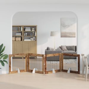 Összecsukható kutyakerítés állványokkal 4 db Antik Fa 401 cm
