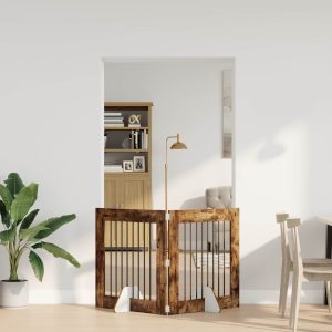 Összecsukható kutyakerítés állványokkal 2 db Füstös Tölgy