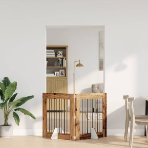 Összecsukható kutyakerítés állványokkal 2 db Antik Fa 160,5 cm