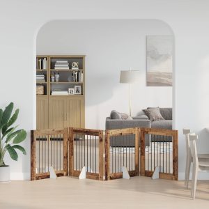 Összecsukható kutyakerítés állványokkal 4 db Antik Fa 321 cm