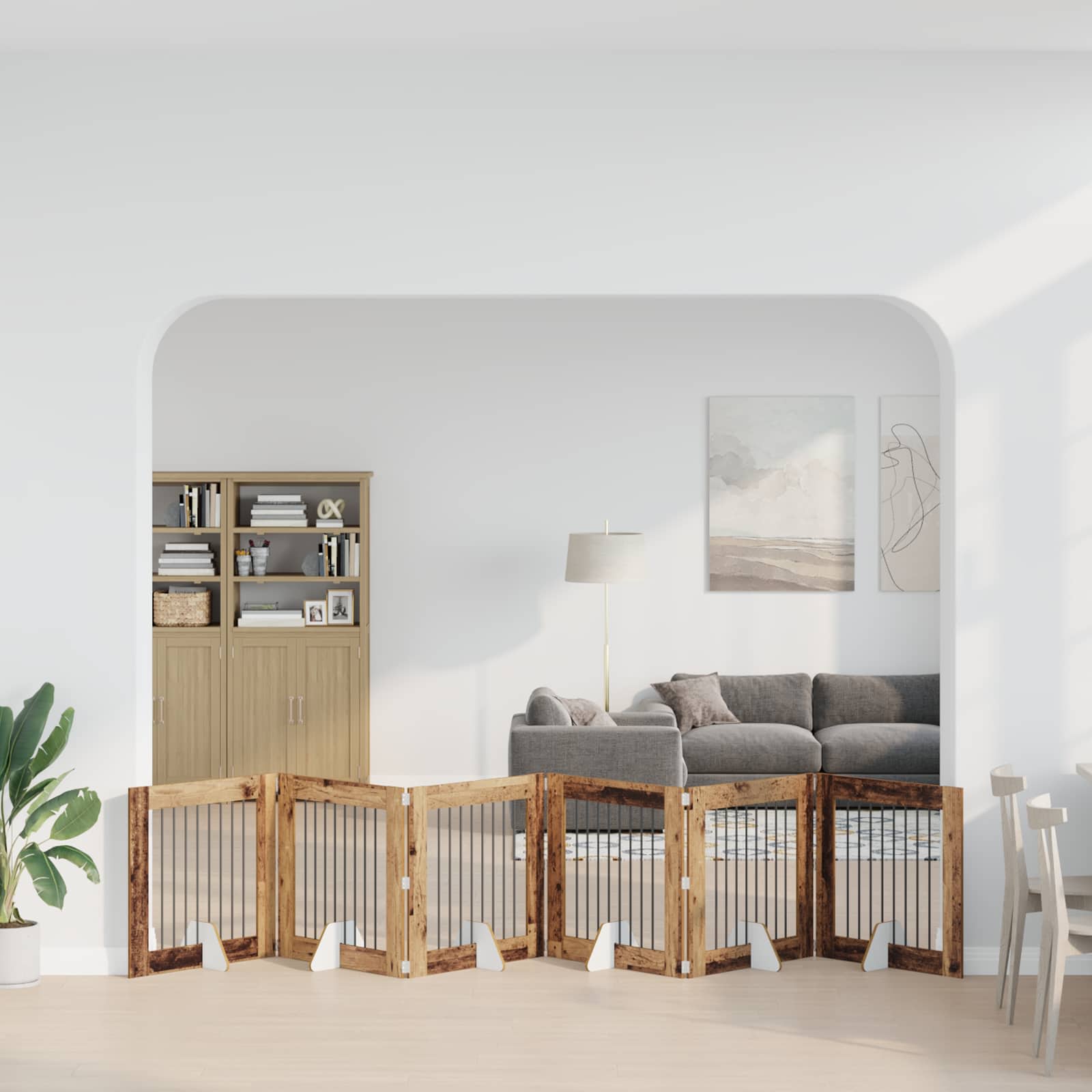 Összecsukható kutyakerítés állványokkal 6 db Antik Fa 482 cm