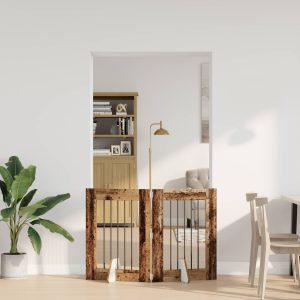 Összecsukható kutyakerítés állványokkal 2 db Antik Fa 120,5 cm