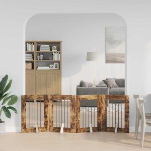 Összecsukható kutyakerítés állványokkal 4 db Füstös Tölgy