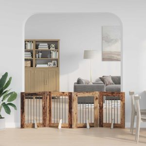 Összecsukható kutyakerítés állványokkal 4 db Antik Fa 241 cm