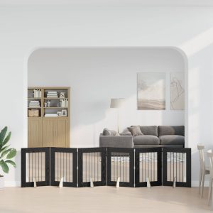 Összecsukható kutyakerítés állványokkal 6 db Fekete Tölgy