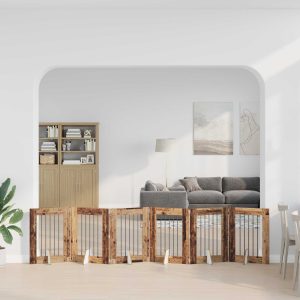 Összecsukható kutyakerítés állványokkal 6 db Antik Fa 362 cm