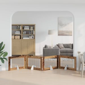Összecsukható kutyakerítés állványokkal 4 db Antik Fa 401 cm