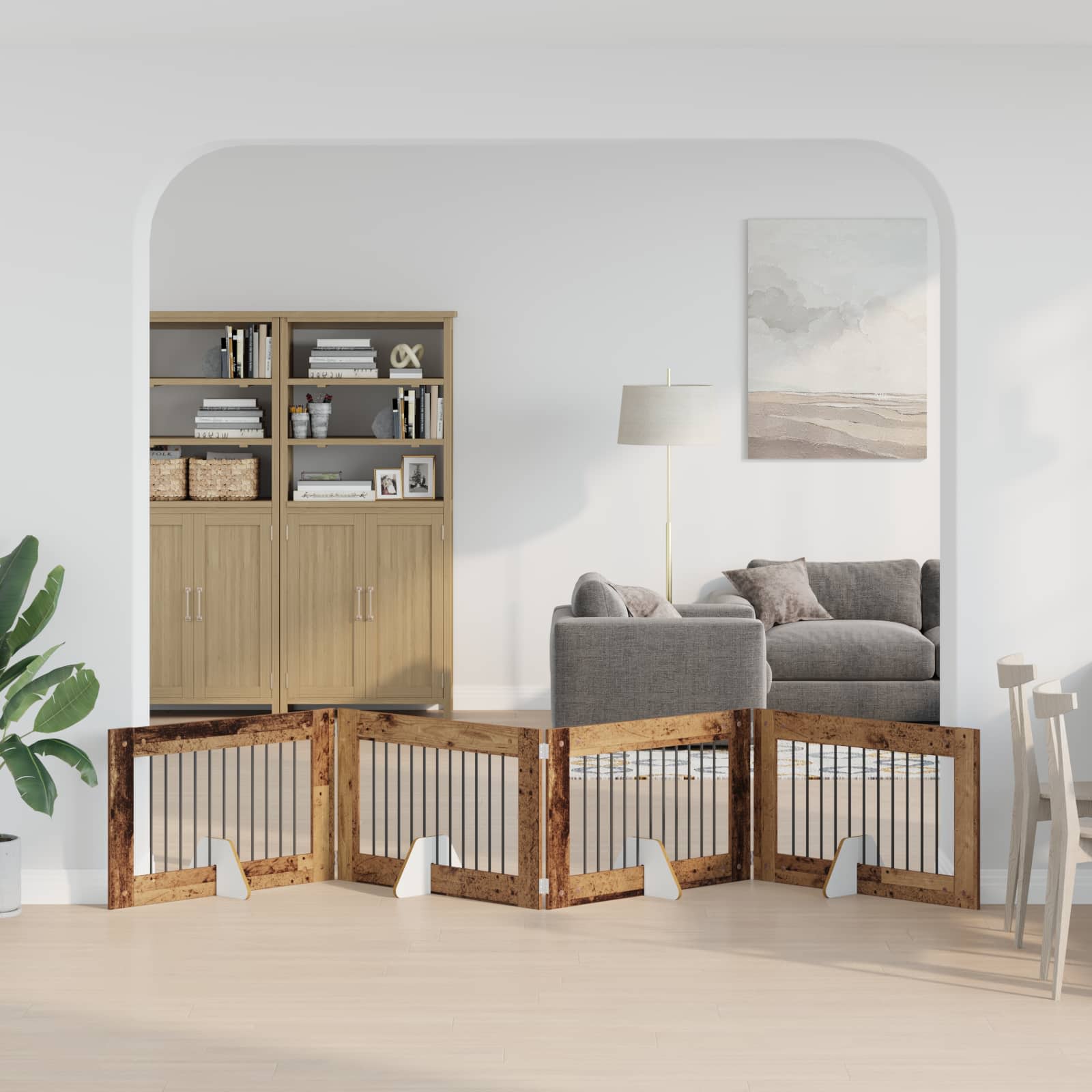 Összecsukható kutyakerítés állványokkal 4 db Antik Fa 401 cm