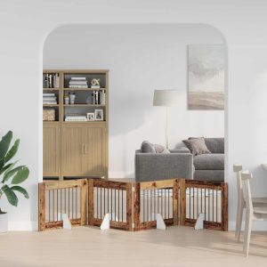 Összecsukható kutyakerítés állványokkal 4 db Antik Fa 321 cm