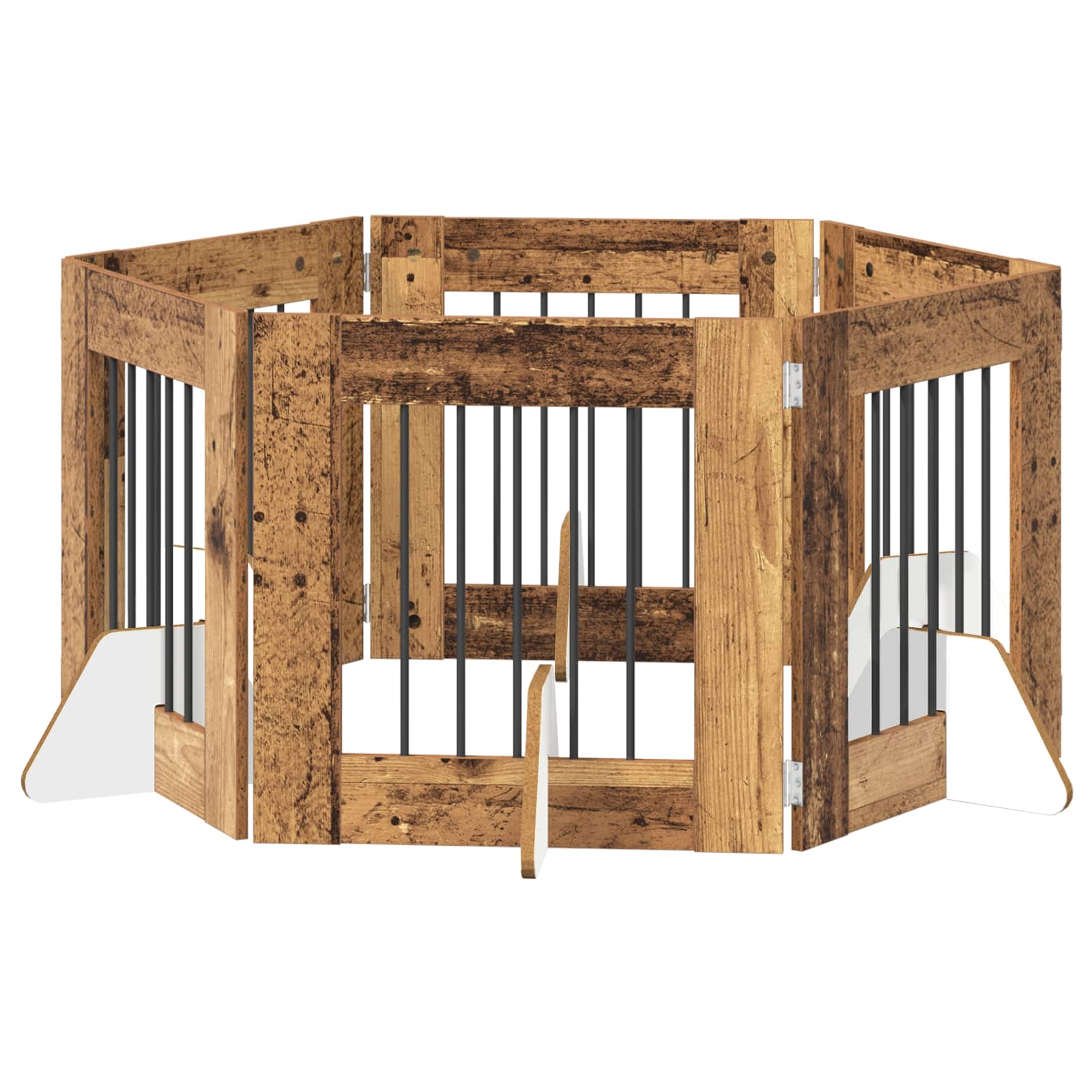 Összecsukható kutyakerítés állványokkal 6 db Antik Fa 362 cm - Image 2