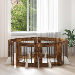Összecsukható kutyakerítés állványokkal 8 db Füstös Tölgy 60 cm