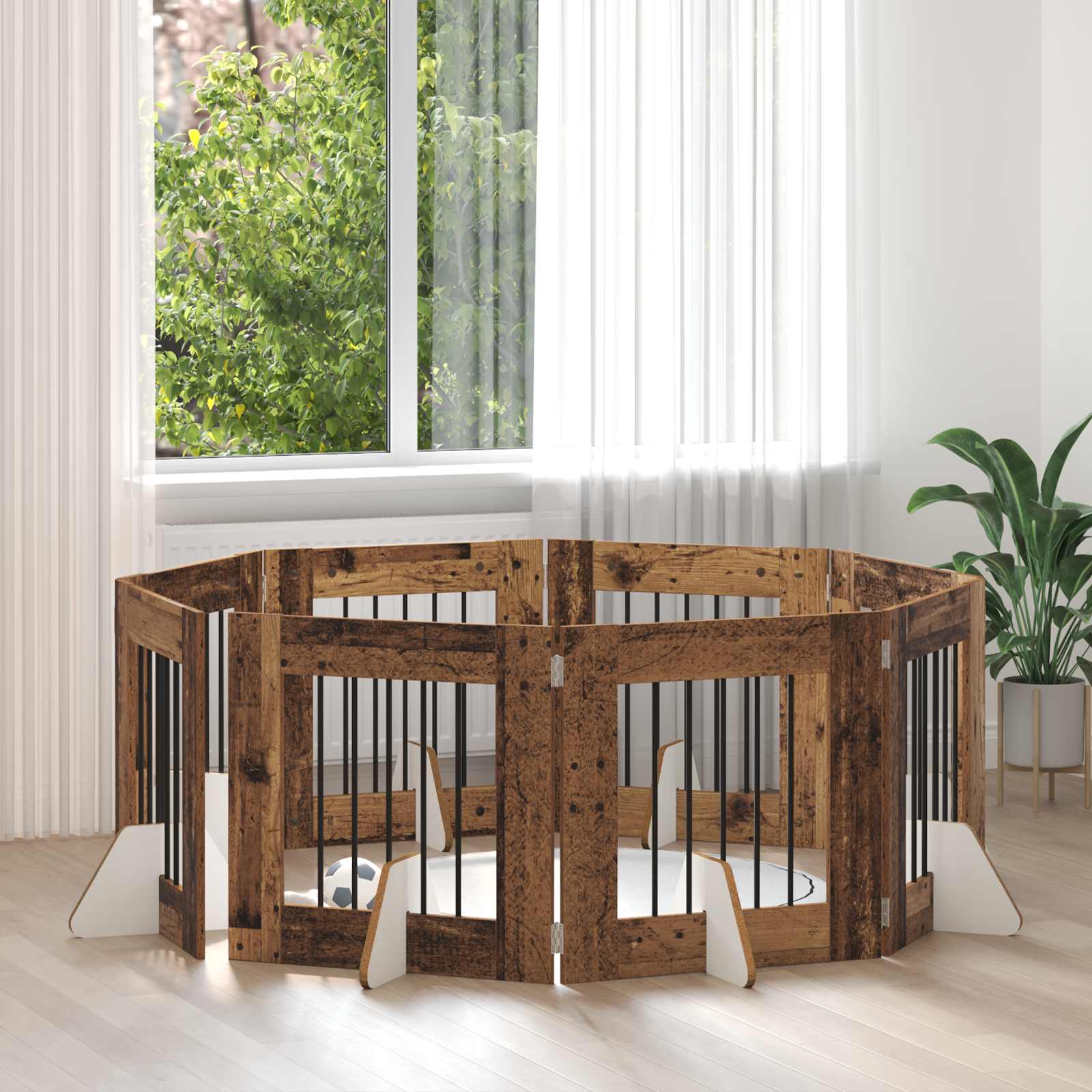 Összecsukható kutyakerítés állványokkal 8 db Antik Fa 60 cm