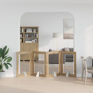 Összecsukható kutyakerítés állványokkal 4 db Kézműves Tölgy