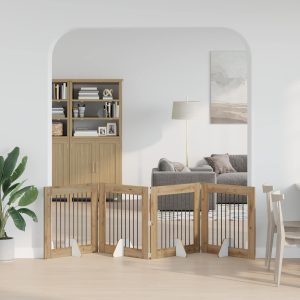 Összecsukható kutyakerítés állványokkal 4 db Kézműves Tölgy