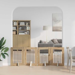 Összecsukható kutyakerítés állványokkal 4 db Kézműves Tölgy