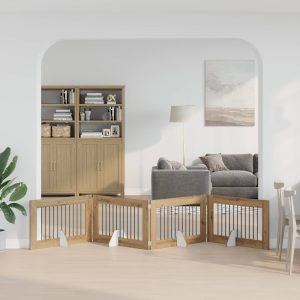 Összecsukható kutyakerítés állványokkal 4 db Kézműves Tölgy