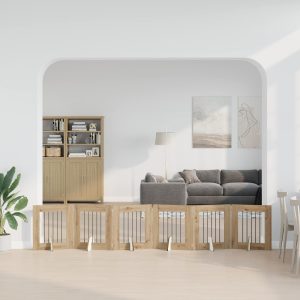 Összecsukható kutyakerítés állványokkal 6 db Kézműves Tölgy