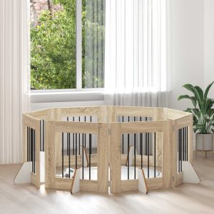 Összecsukható kutyakerítés állványokkal 8 db Sonoma Tölgy 60 cm