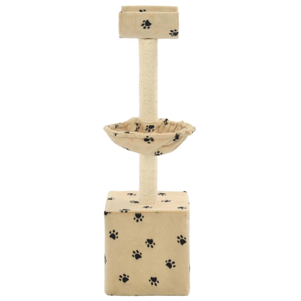 Bézs, mancsmintás macskabútor szizál kaparófákkal 105 cm - Image 2