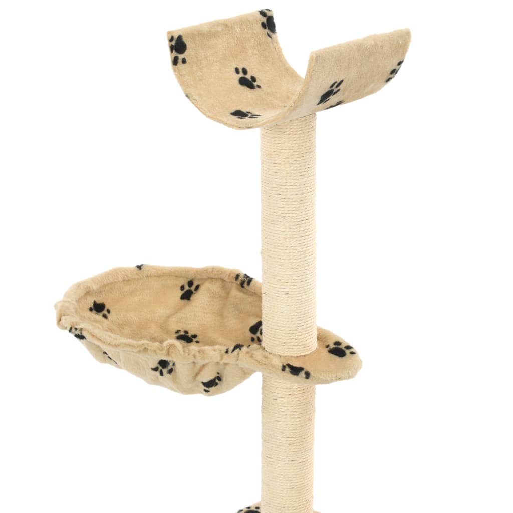 Bézs, mancsmintás macskabútor szizál kaparófákkal 105 cm - Image 3