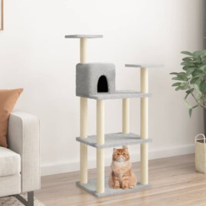Világosszürke macskabútor szizál kaparófákkal 118,5 cm
