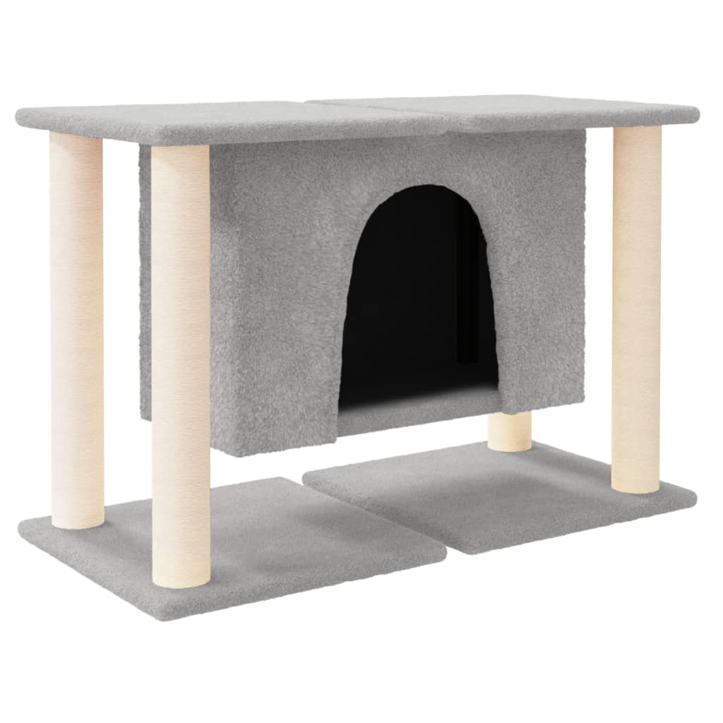 Világosszürke macskabútor szizál kaparófákkal 50 cm - Image 2