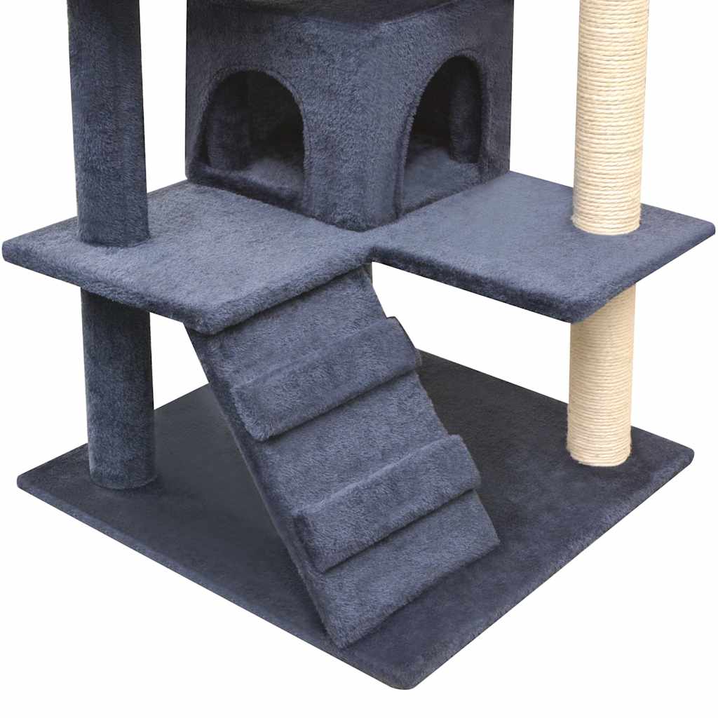 Sötétkék macskabútor szizál kaparófákkal 125 cm - Image 4