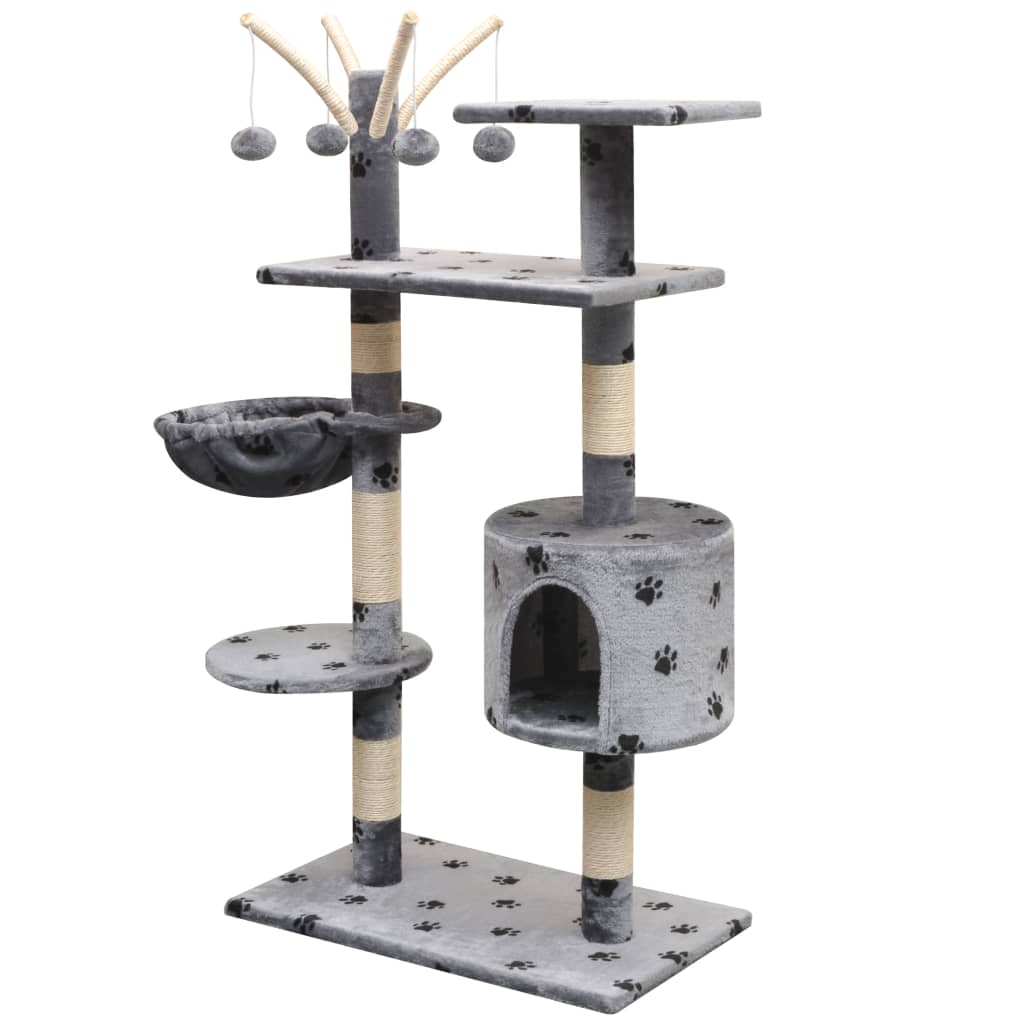 Szürke macskabútor mancsnyomokkal és szizál kaparófákkal 125 cm - Image 2