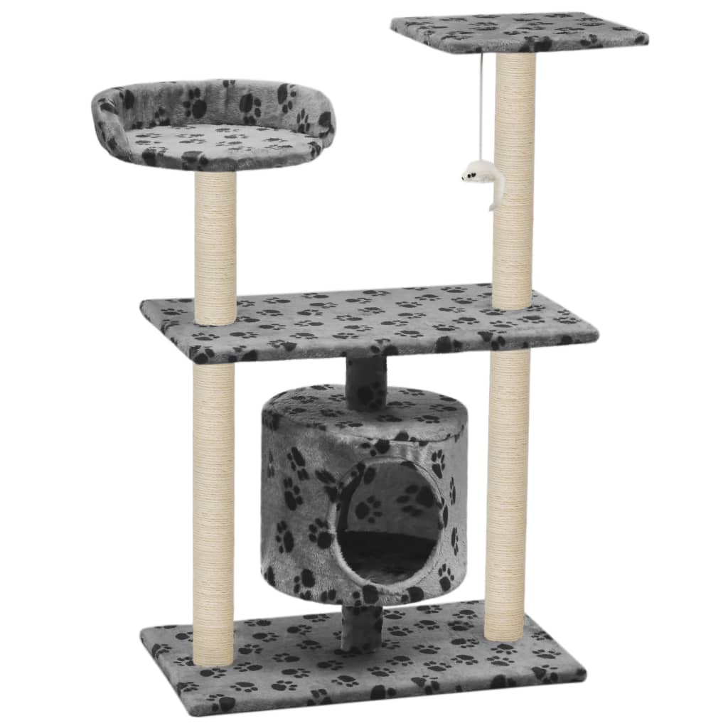 Szürke mancsmintás macskabútor szizál kaparófákkal 95 cm - Image 2